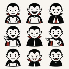 Cartoon vampire icons halloween set