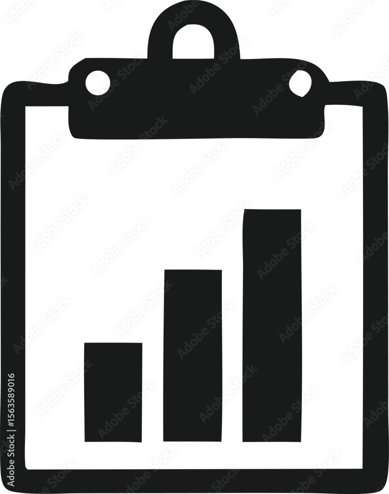 Poster simple black icon of a clipboard displaying a bar graph with three ascending bars representing growt