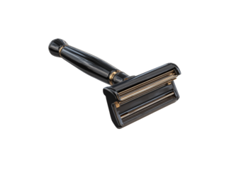 Elegant black and gold double edge safety razor, Isolated On Transparent Background, Png Cut Out
