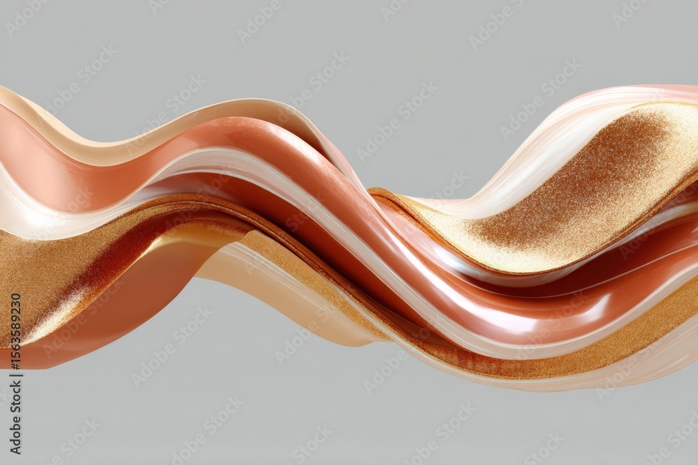 Poster abstract flowing smooth luxurious layered ribbons with metallic and glossy textures in soft pastel s