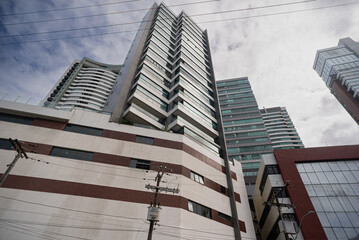 View of tall buildings during a rainy day and cloudy sky in the city of Salvador, Bahia.