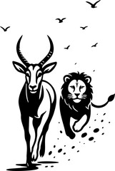 lion and deer vector illustration, isolated on white