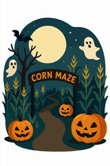 Halloween Corn Maze Night Scene