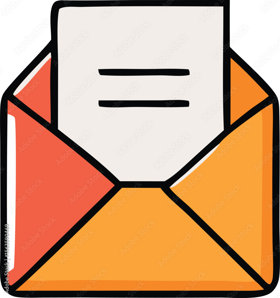 Poster a simple hand drawn illustration of an open envelope with a white paper inside showing two black lin