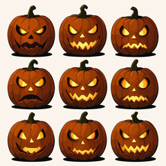 Halloween pumpkin faces set