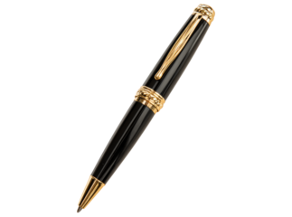 Elegant black and gold luxury ballpoint pen isolated on black background, Isolated On Transparent Background, Png Cut Out