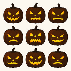 Halloween pumpkins faces set