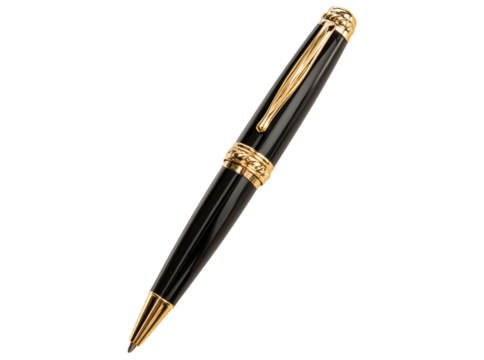 Elegant black and gold luxury ballpoint pen isolated on black background, Isolated On Transparent Background, Png Cut Out