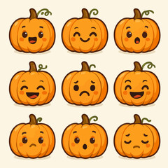 Nine pumpkin emojis with different emotions