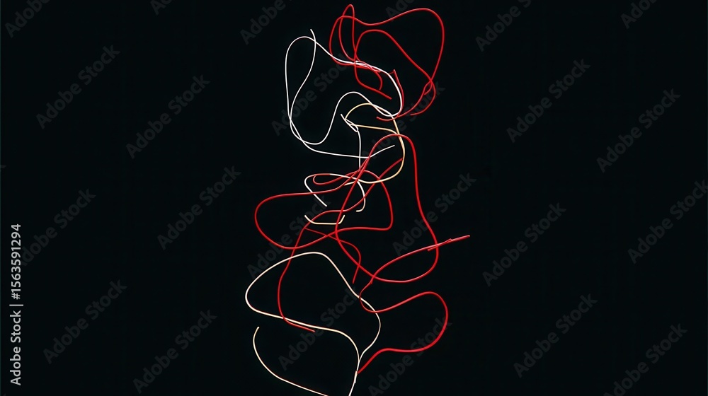 Poster abstract design of red and white lines on a black background.