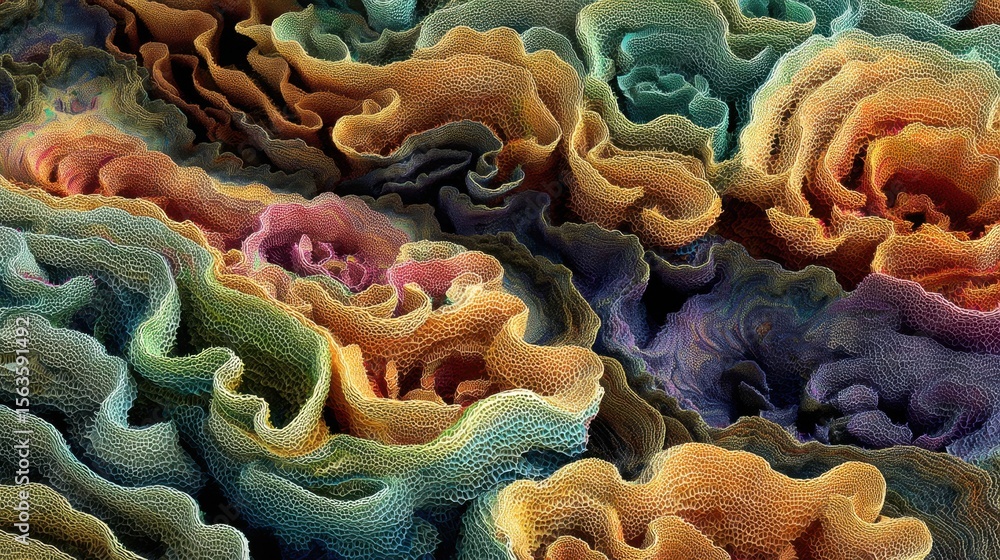 Poster colorful abstract patterns resembling organic forms and textures in vivid detail