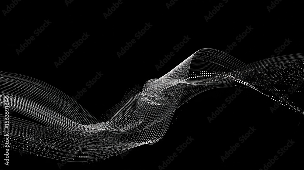 Poster abstract design of flowing lines and dots.
