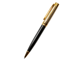 Elegant black and gold ballpoint pen isolated on black background, Isolated On Transparent Background, Png Cut Out