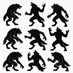 Werewolf silhouettes set