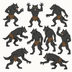 Werewolf characters poses animation spritesheet