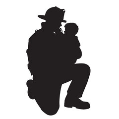 Black Silhouette Vector of Firefighter Carrying Child to Safety in Emergency Rescue Scene on White Background Full HD