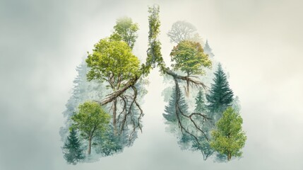 Artistic depiction of nature showcasing lungs composed of lush green trees