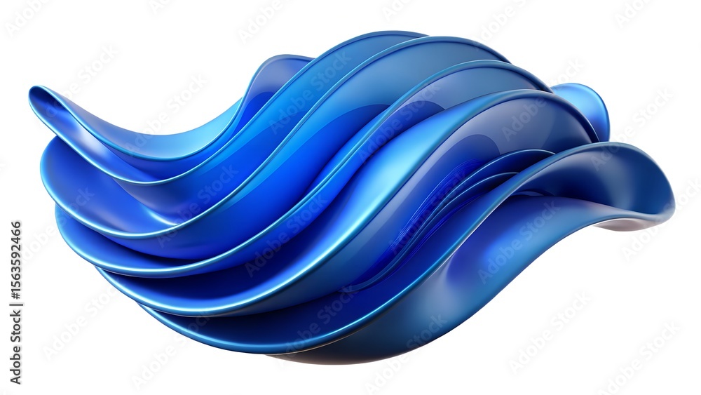 Poster abstract flowing blue metallic ribbon sculpture with smooth curves and glossy finish creating a dyna