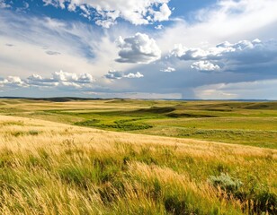 Obraz premium Golden Grass Plains Landscape Under Dramatic Sky