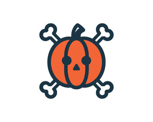 Halloween pumpkin with crossed bones icon