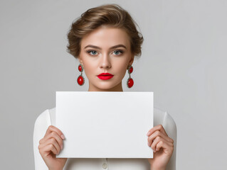 Woman with Red Lips and a Blank Sign