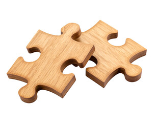 Obraz premium Two Wooden Jigsaw Puzzle Pieces Connecting isolated on white or transparent png 