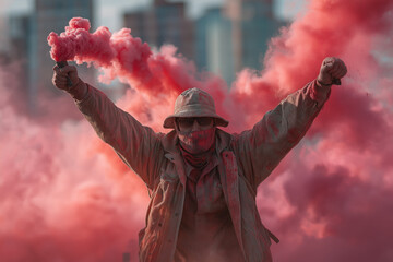 Man With Smoke Flare in Protest