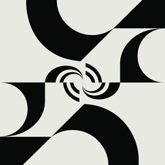 Abstract geometric design with black and white curved shapes on a neutral background