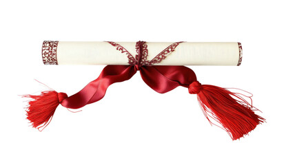 Elegant scroll tied with a crimson ribbon, symbolizing achievement and celebration on transparent background