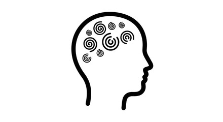 Human head with abstract brain icon in black outline style