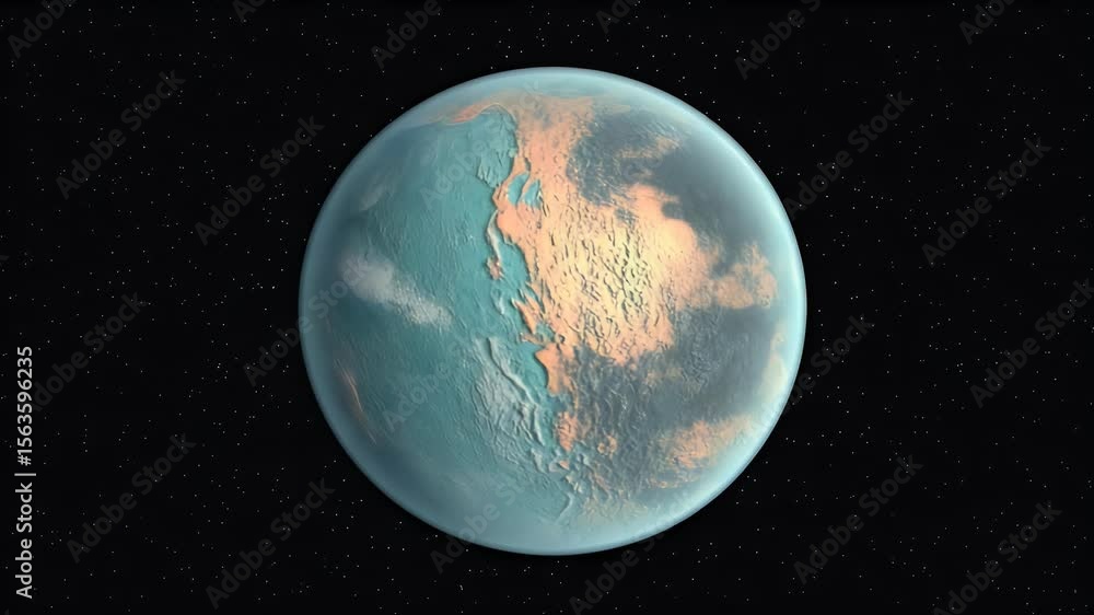 Poster abstract illustration of a planet with a blue and orange surface set against a starry background. fe