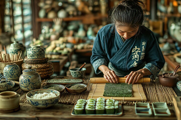Sushi Chef Preparing Japanese Cuisine