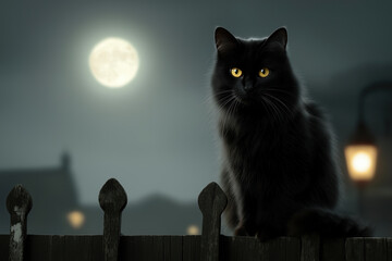 Black Cat on a Spooky Halloween Night