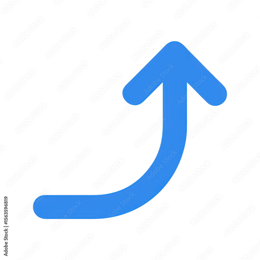 Poster curved blue arrow pointing upwards isolated on transparent background