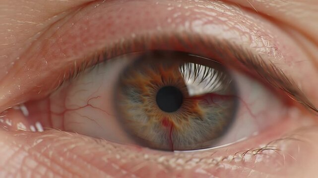 Eye with Subconjunctival Hemorrhage Showing Red Patch on Sclera Due to Broken Blood Vessels in Bright Studio Lighting
