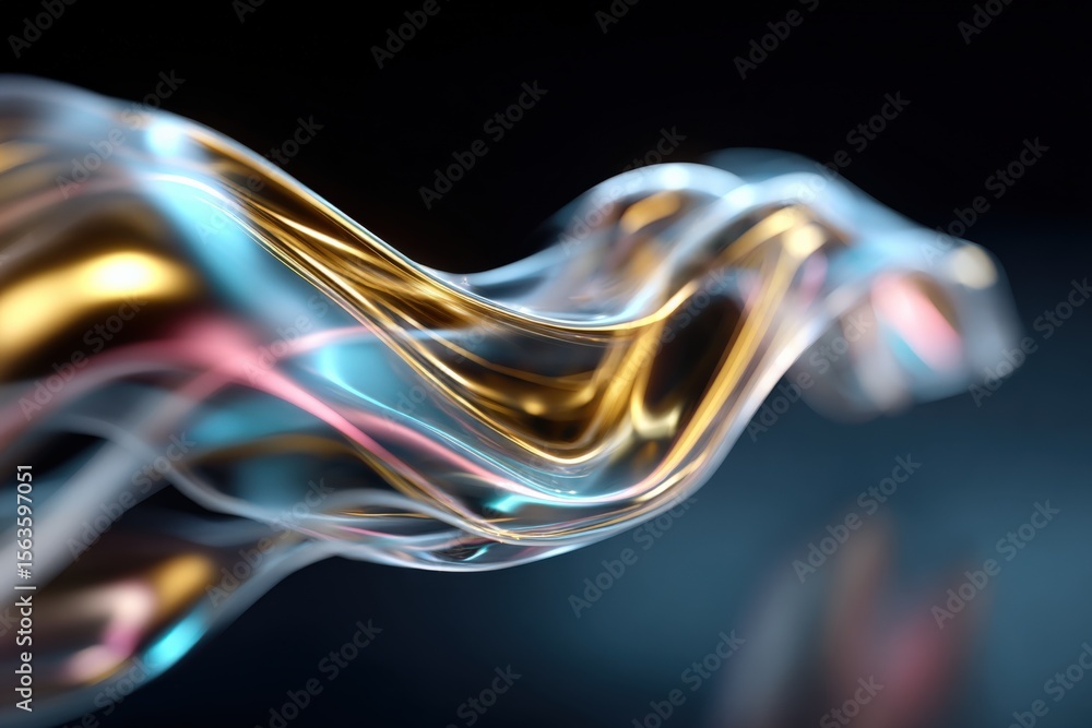 Leinwandbilder Abstract flowing metallic wave with vibrant colors and smooth curves in a dark background creating a dynamic artistic visual