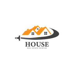 Abstract painting logo design, paint brush with house concept	