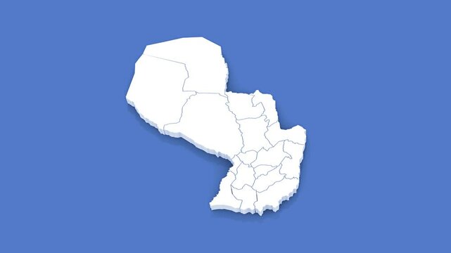 3D Animated Political Map of Paraguay over blue background. With luma matte.