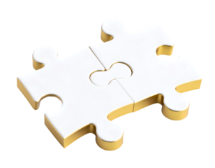 Interlocking White and Gold Puzzle Pieces isolated on white or transparent png
