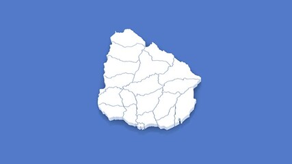 3D Animated Political Map of Uruguay over blue background. With luma matte. - Powered by Adobe
