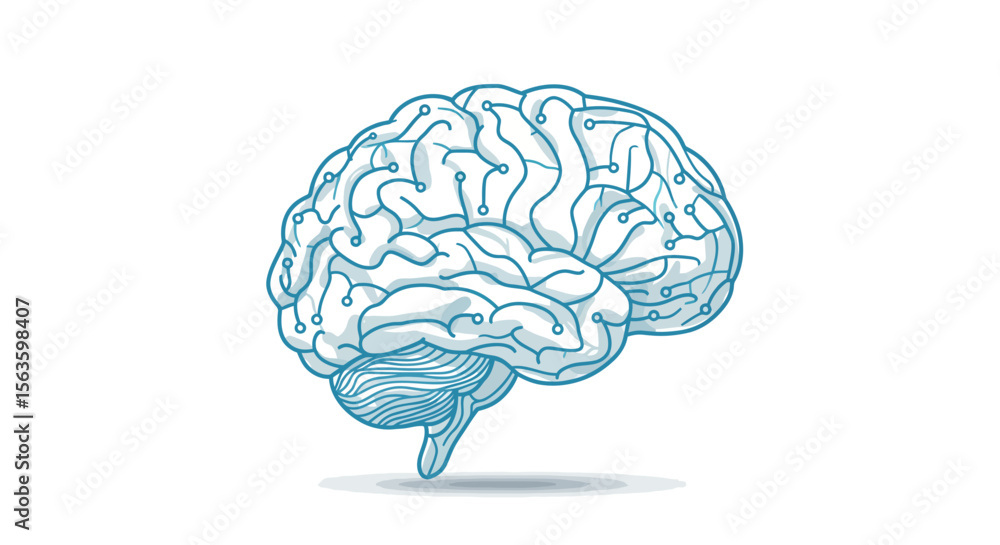 Poster futuristic brain diagram with digital circuit elements vector illustration for technology and scienc