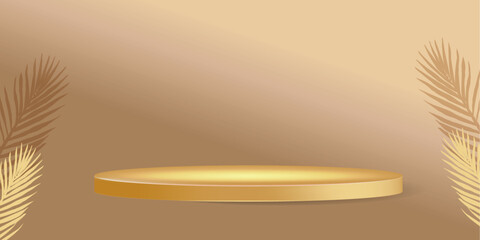Podium gold 3d realistic on brown background. Banner for marketing, promo, business. Vector illustration
