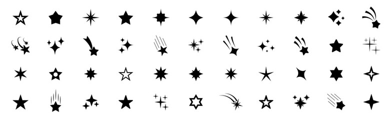 Stars icon collection. Different star shapes. Stars icon set.  Sparkle star icon set. Falling stars . Vector illustration