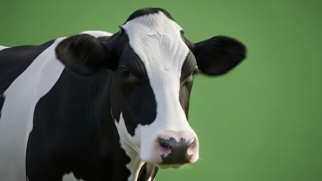 Front-Facing Cow on Green Background