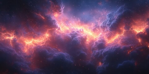 Vibrant cosmic clouds illuminated by fiery colors in deep space
