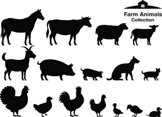 Extensive Collection of Farm Animal Silhouettes Horses, Cows, Sheep, Goats, Pigs, Chickens, and More - Perfect for Illustrations and Designs