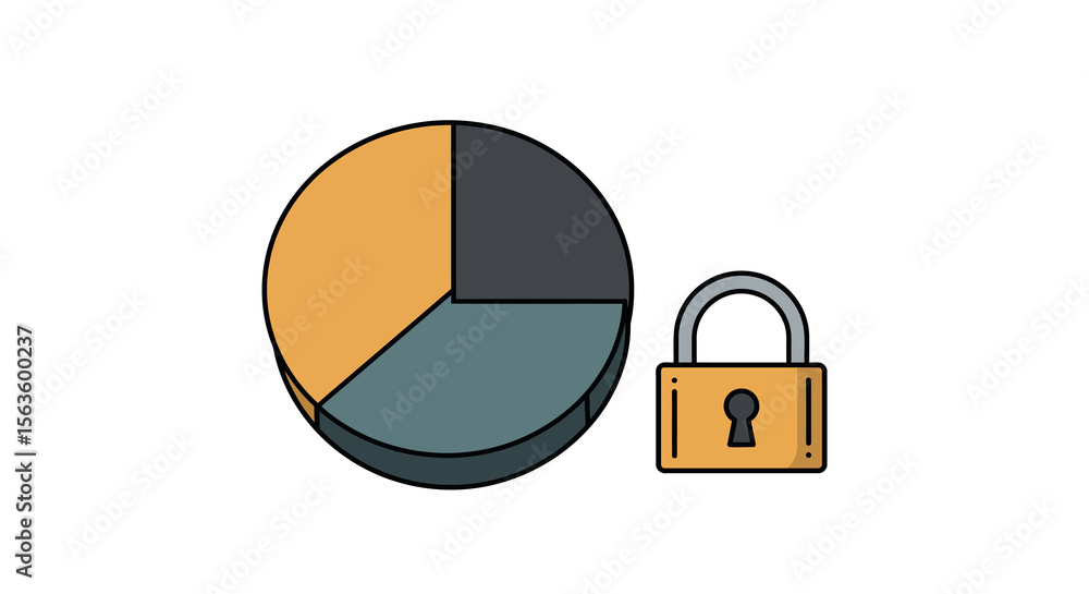 Poster data security vector illustration featuring pie chart and lock for business concept design