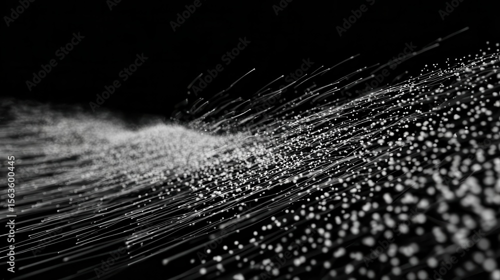 Poster abstract design of flowing lines and particles.