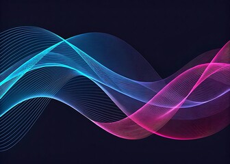 Abstract flowing lines of blue and pink light against a dark background