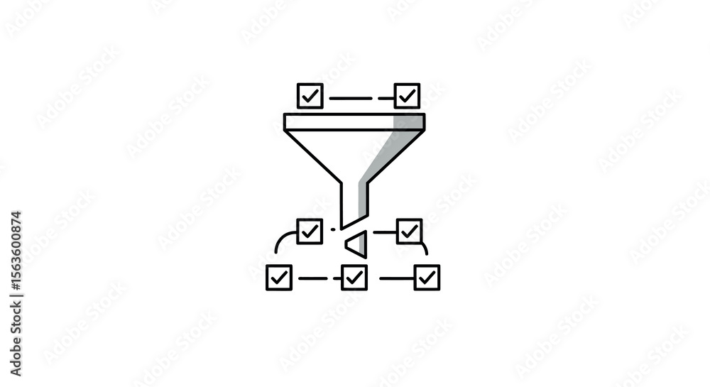 Poster data filtering process with funnel and checkboxes vector illustration
